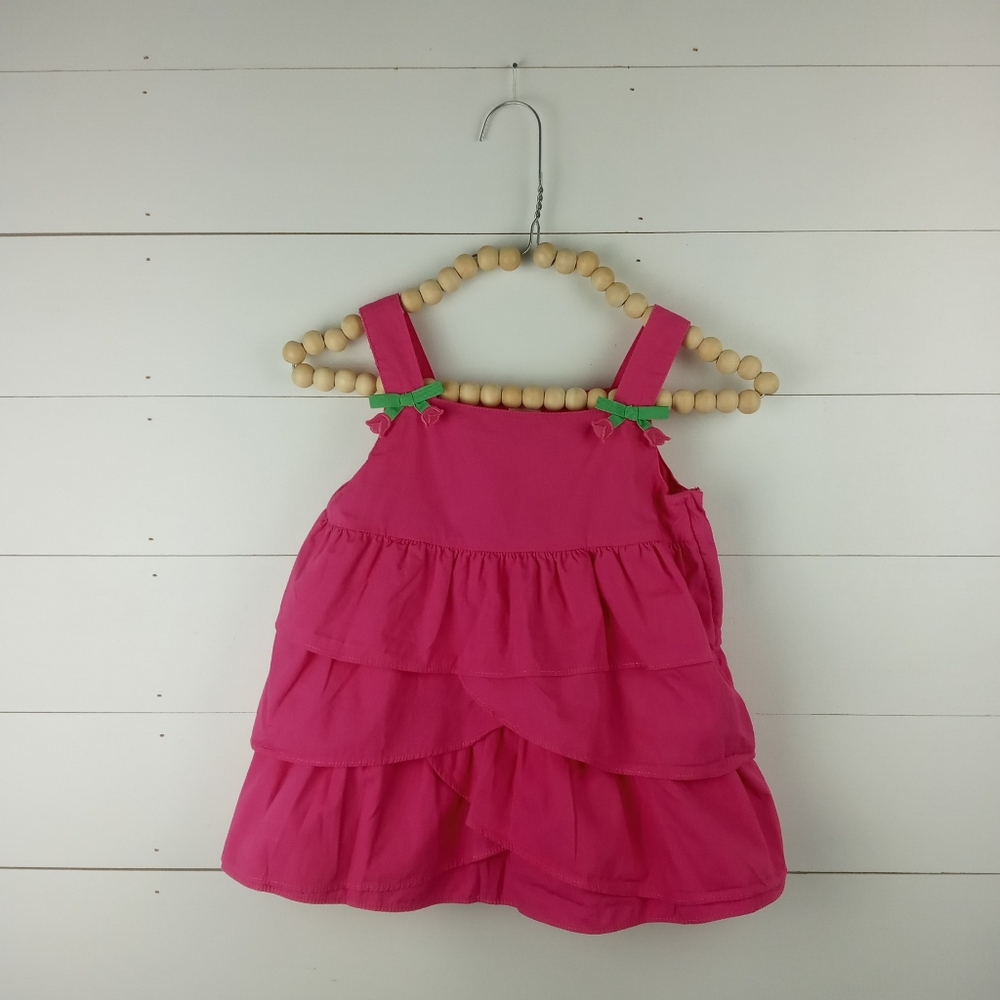 Gymboree girls size 6 bright pink tulip ribbon bow on straps blouse layered